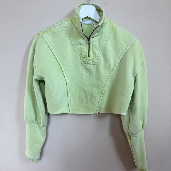 Urban Outfitters Women Out from Under Cropped Half Zip Lime Green Pullover Med - Picture 2 of 9